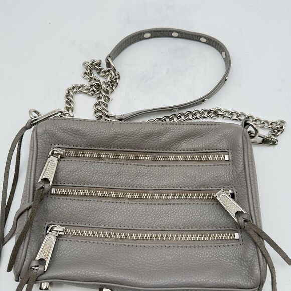 Rebecca Minkoff Smokey Grey Pebbled Leather 3-zip Rocker Studded Crossbody Bag - Picture 11 of 12